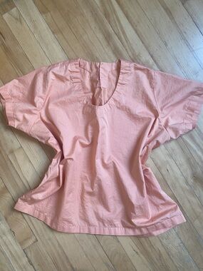 Women's Short Sleeve Round Neck Top Soft Pink 100% Cotton Shell Button Size XL